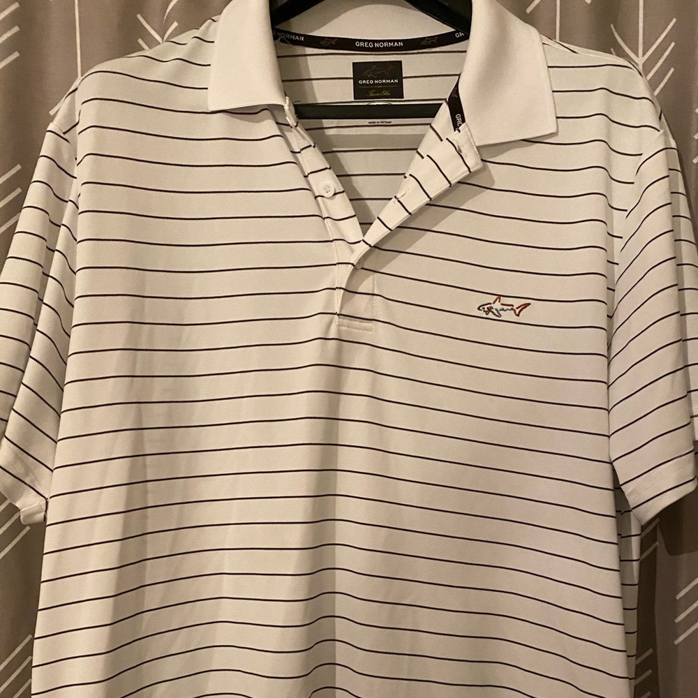Greg Norman White striped Polo